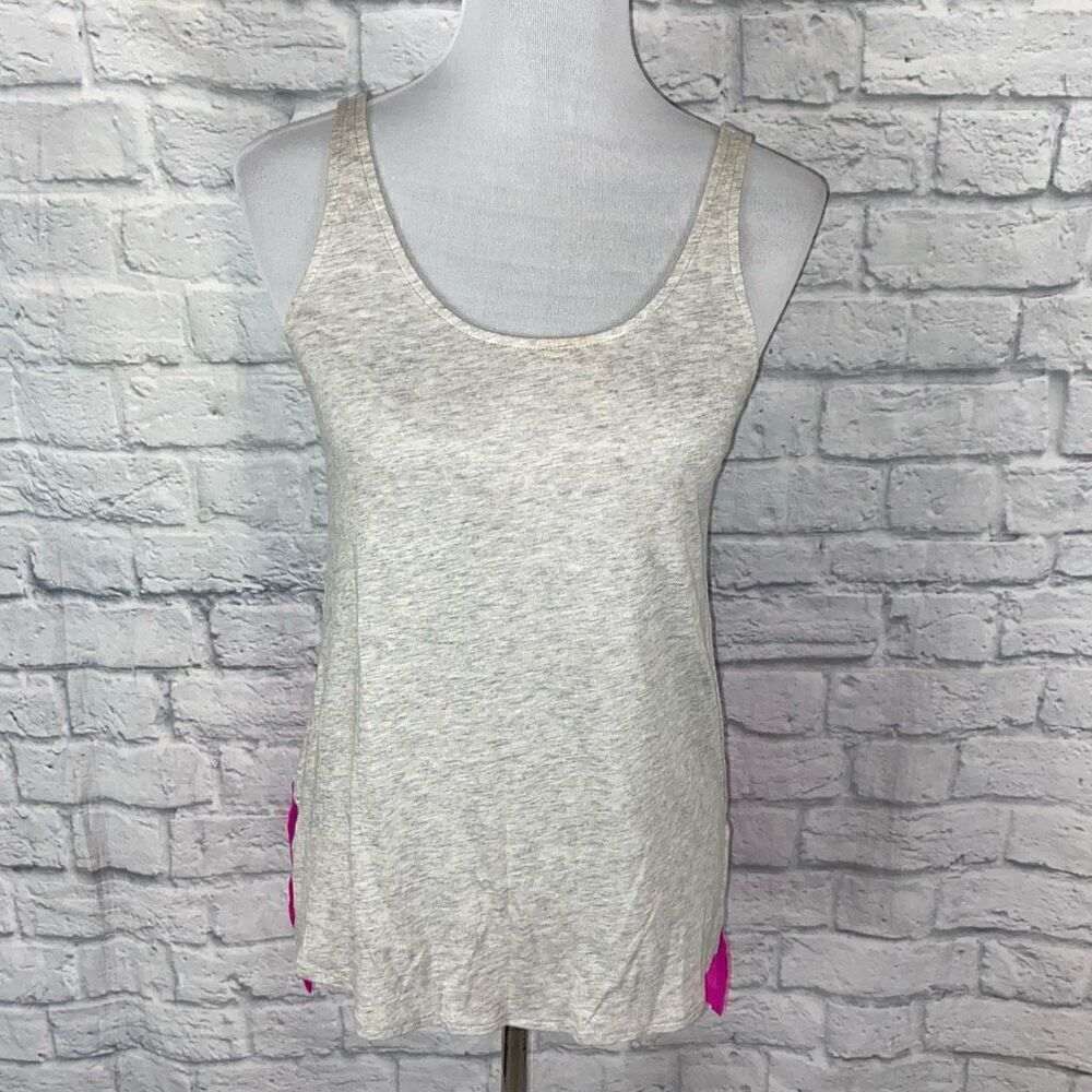Express women XS dream weight cotton tank top w/back sheer light grey/pink